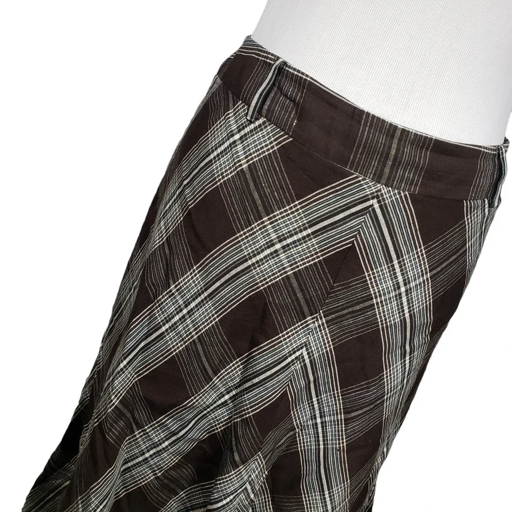 Jones Wear Studio Women's size 14 Rayon Linen Brown Blue & White Skirt